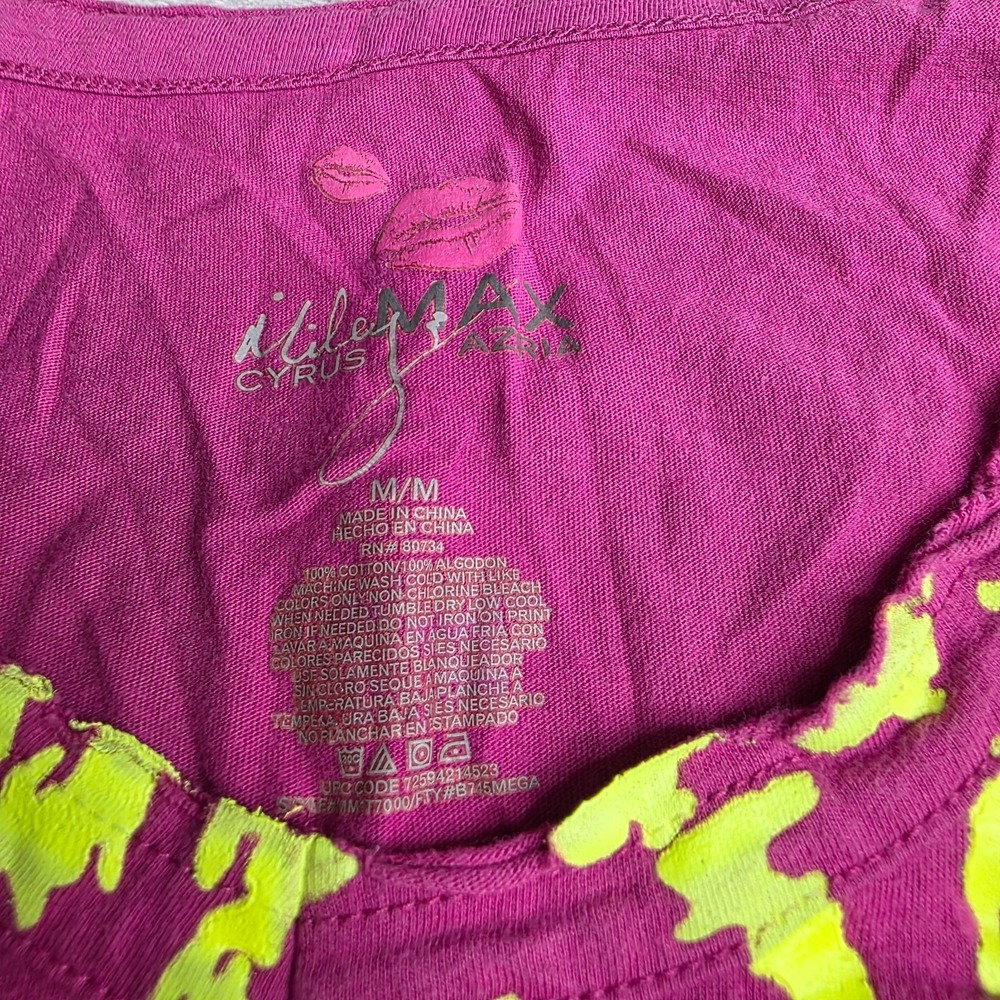 Y2K Miley Cyrus/Max Azaria Lion Graphic Tee Pink Neon Yellow Shirt Women Sz M - Picture 2 of 5